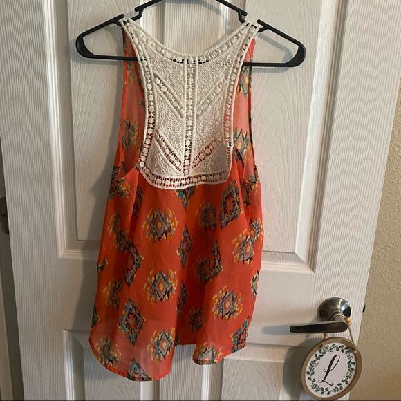Annabelle Crochet Back Sleeveless Top Women's Size Small Orange Cream Multicolor - Picture 6 of 7